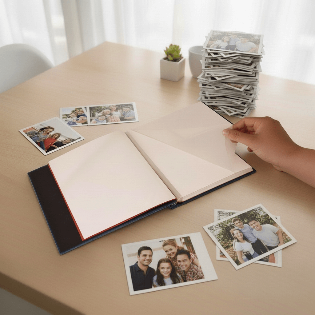 Álbum de Fotos de Tela 27x28 cm con 20 Hojas Adhesivas Reutilizables